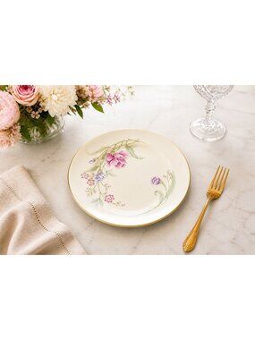 VTG 70s/80s Lenox Heiress Salad Plate Floral 8" Cream Gold Trim USA Multiple